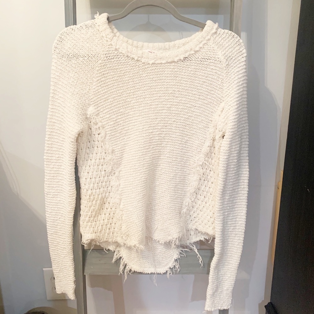 Shrinking Violet White Fringed Knit Sweater